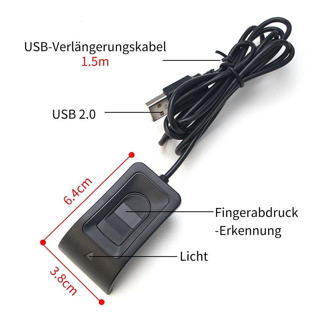 JIAN BOLAND USB Fingerprint Reader Fingerprint for Windows10/11, Windows Hello Automatic Driver Installation with 5ft Extension Cable-Windows Password Free Operation