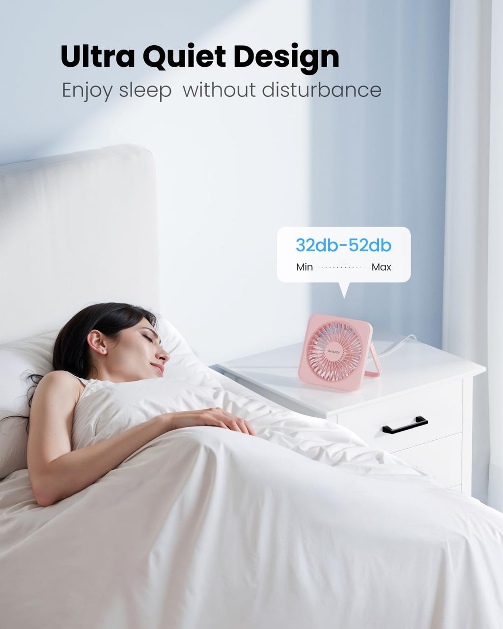 Gaiatop USB Desk Fan, 5 Inch Small Portable Table Desktop Fans with Strong Wind Ultra Quiet 3 Speeds and 180° Tilt Folding, Mini Personal Cooling Essentials For Office Home Bedroom Dorm Kitchen Pink