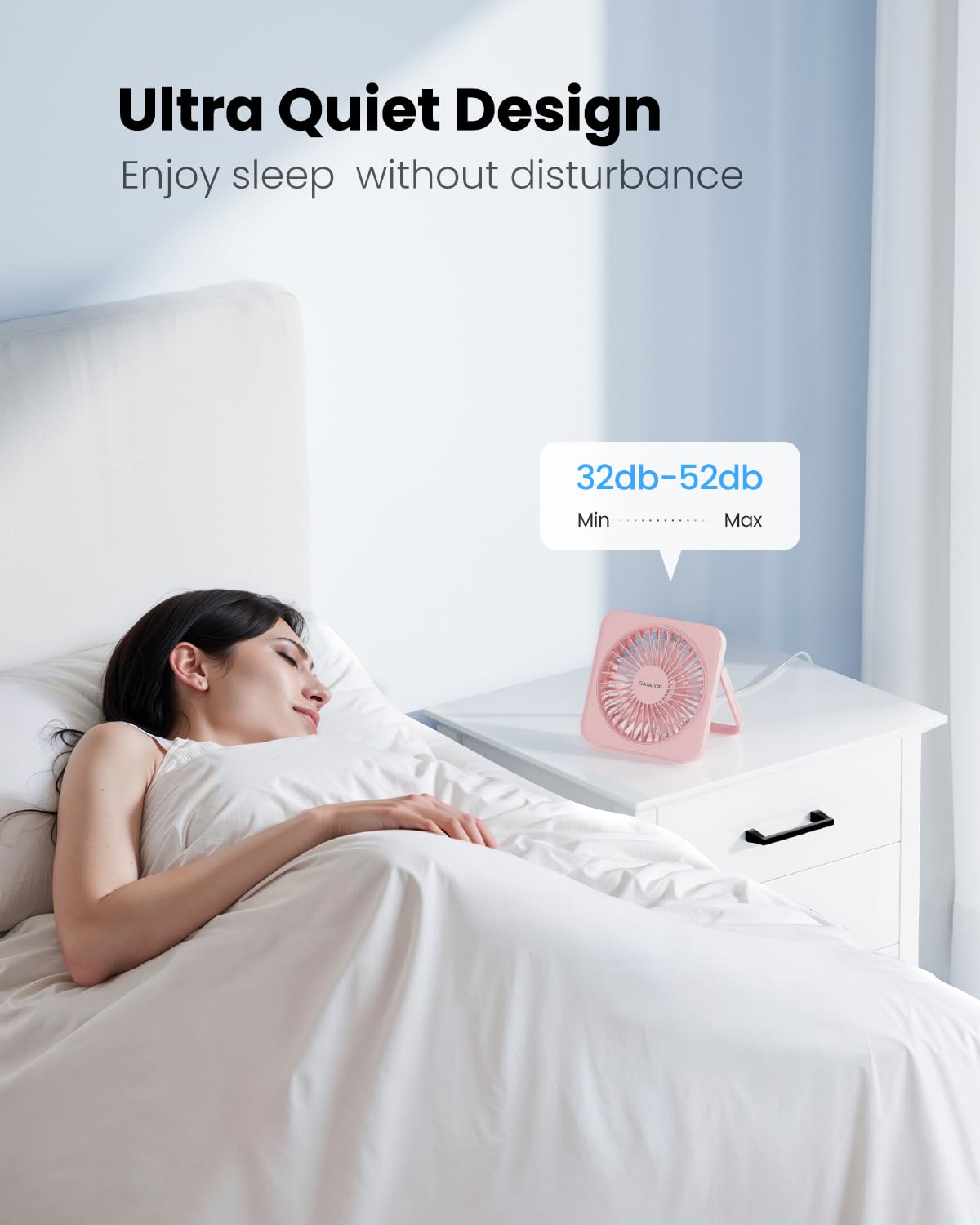 Gaiatop USB Desk Fan, 5 Inch Small Portable Table Desktop Fans with Strong Wind Ultra Quiet 3 Speeds and 180° Tilt Folding, Mini Personal Cooling Essentials For Office Home Bedroom Dorm Kitchen Pink
