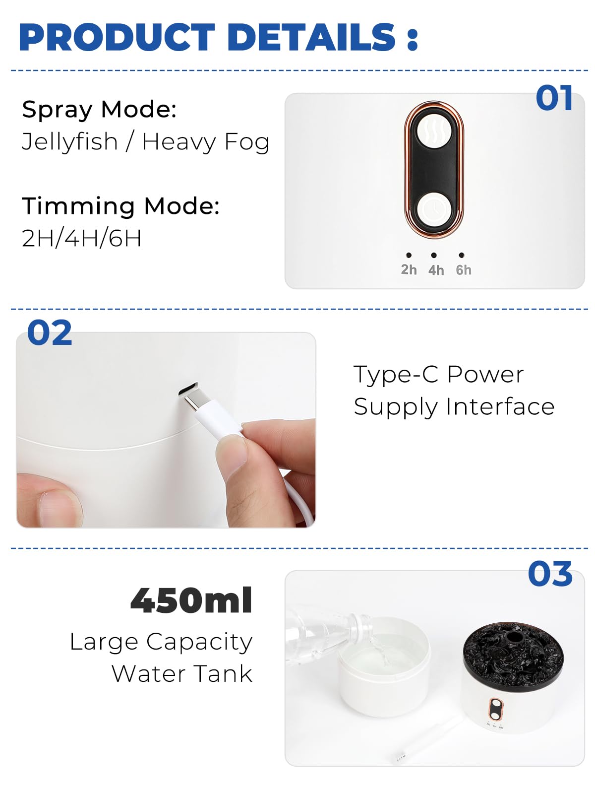 Volcano Humidifier Flame Aroma Diffuser, Personal Desktop Jellyfish Mist Flame Spray Humidifier for Bedroom Plants Office, Auto Shut-Off, 450ml, USB Power