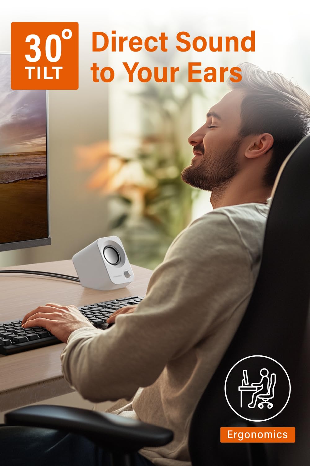 FUNLOGY Speaker - 14W Stereo PC Speakers, USB Powered, Compact Size with 30° Tilt Design, Volume Dial Control, for Desktop, Laptop, Monitor, Gaming Consoles, White