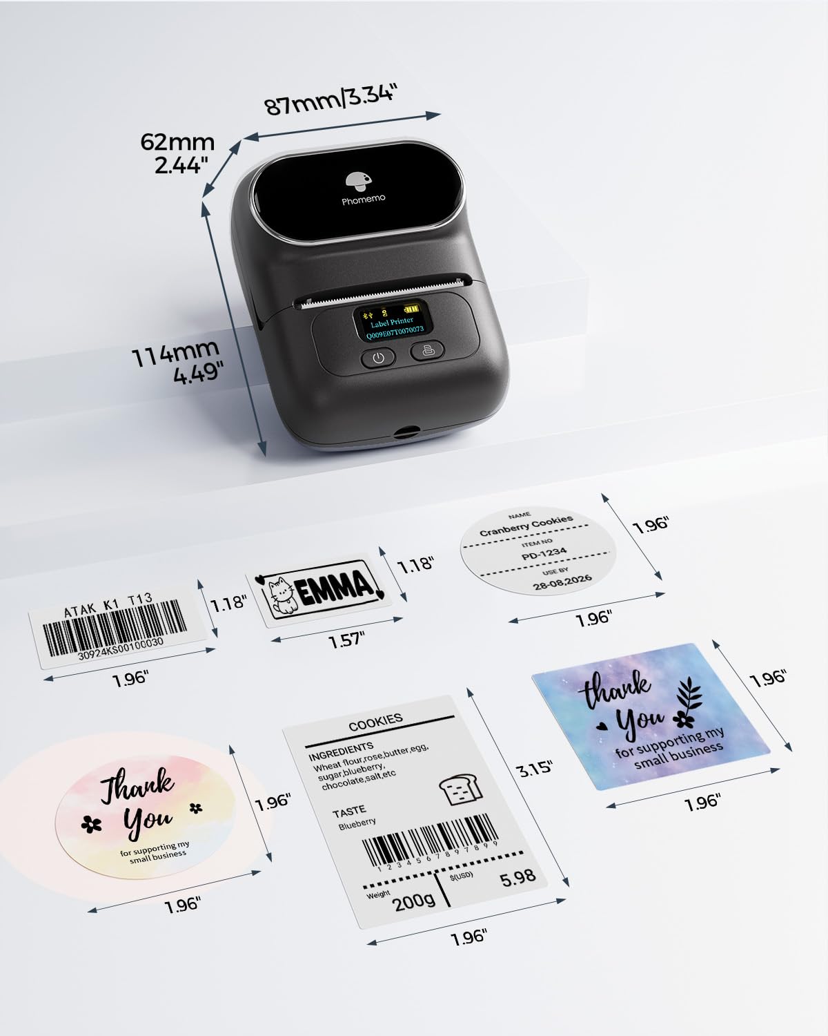 Phomemo M110 Label Makers - Barcode Label Printer Bluetooth Label Maker Portable Thermal Printer for Small Business, Address, Barcode, Logo, Clothing, Mailing, Sticker Printers for Phone & PC, Black