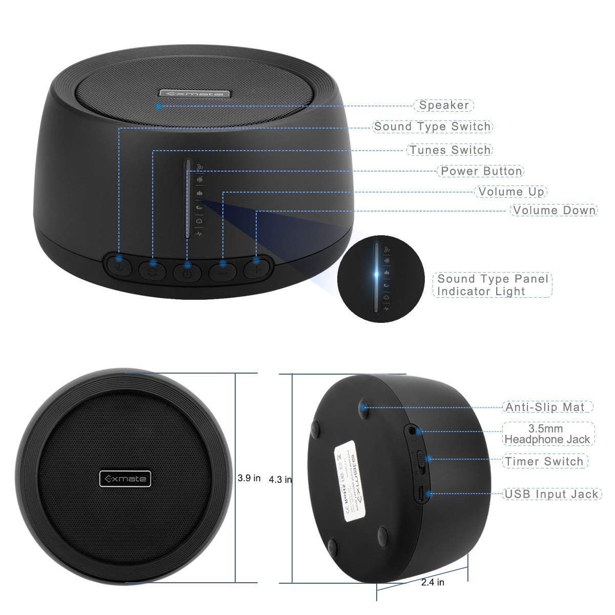 Sound Machine for Office Privacy, White Noise Machine for Sleeping Adults with 30 Non-Looping HiFi Soothing Sound, Memory Function and Timer Sound Machine for Adult Kid Home Office Travel