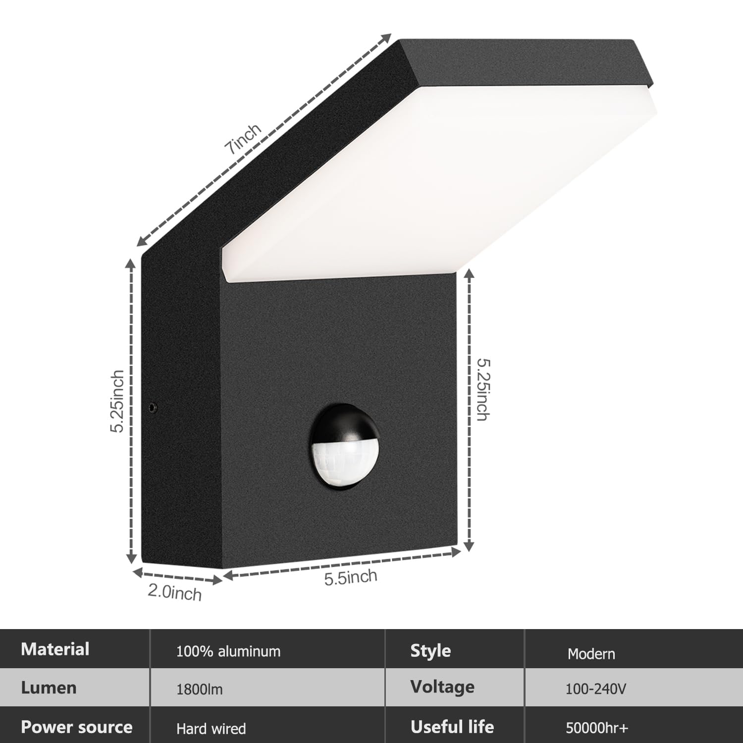 illumishin Outdoor Wall Light Motion Sensor Porch LED Exterior Lights Fixture Sconce Black Modern Aluminum Lamps Front Door Lantern for Patio Garden Garage Fence Yard
