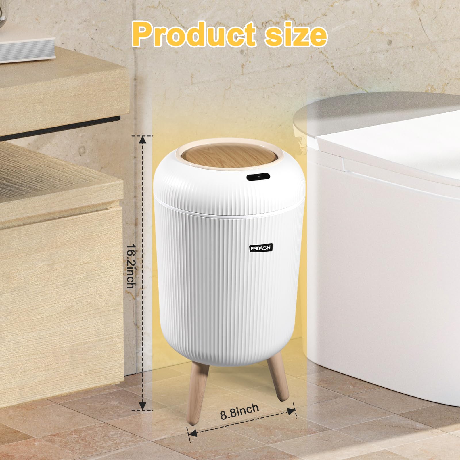 VZZNN 2 Pack Automatic Motion Sensor Trash Cans, 3 Gallon / 11L Touchless Trash Bins with Removable Legs, Slim Waterproof Design for Bathroom, Kitchen, Bedroom, and Office - White