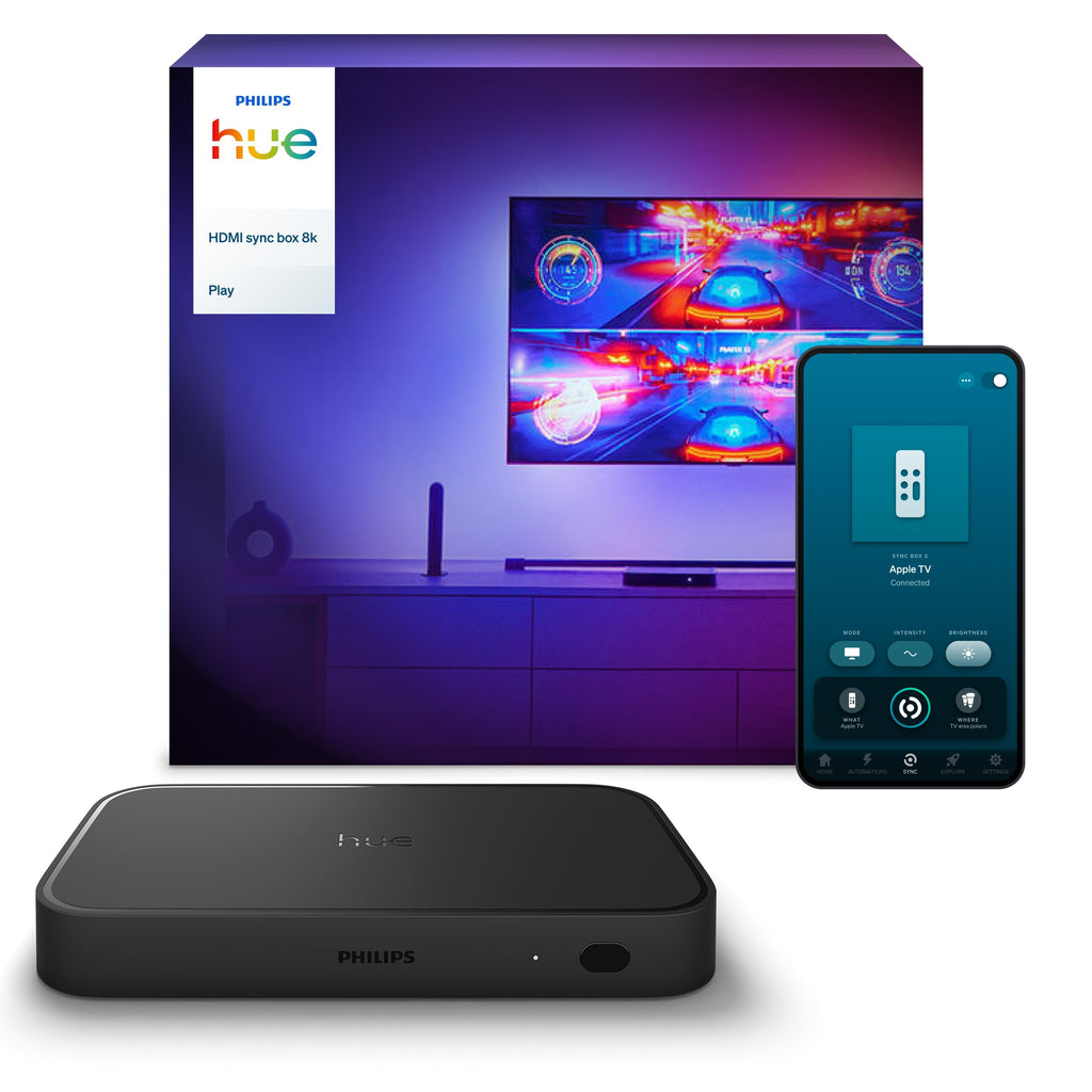 Philips Hue Play HDMI Sync Box 8K, Syncs up to 10 Hue Lights with Video Games, Movies, and Music, Requires Bridge, Supports Dolby Vision HDR10+, Control with App