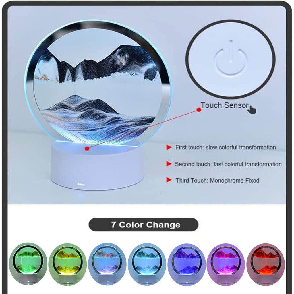 Desniltol 3D Moving Sand Art with Remote Control, 360° Rotating Hourglass Lights, RGB Color Changing Table Lamp,Sand Art Liquid Motion Colorful Creative Sea Glass Quicksand Painting Night Light(Blue)
