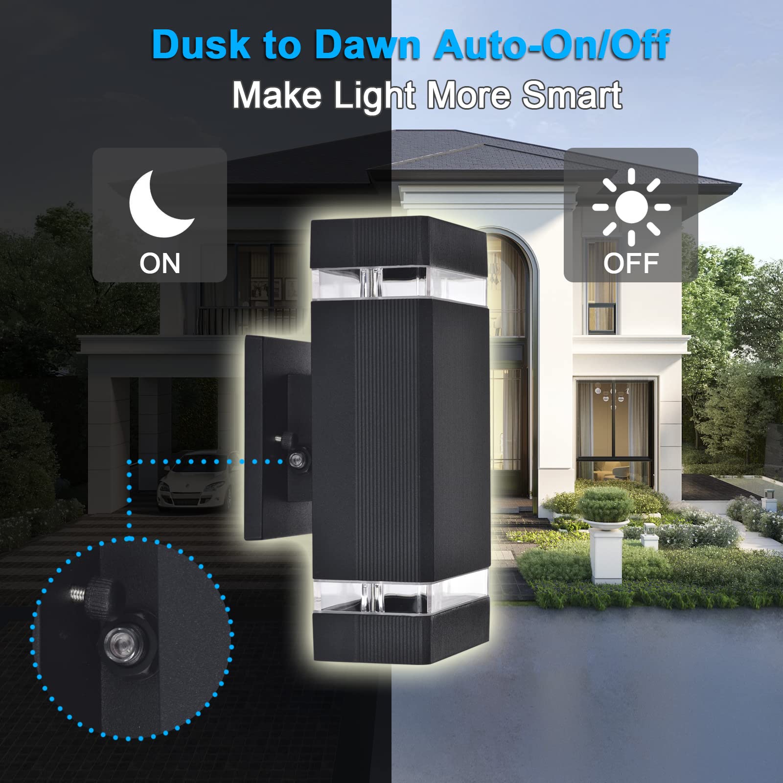 iYogaled Outdoor Dusk to Dawn Wall Lights, Up and Down Exterior Light Fixtures, Outside Modern Porch Lights for Garage,Front Door, Waterproof Black Wall Sconce [ETL Listed].
