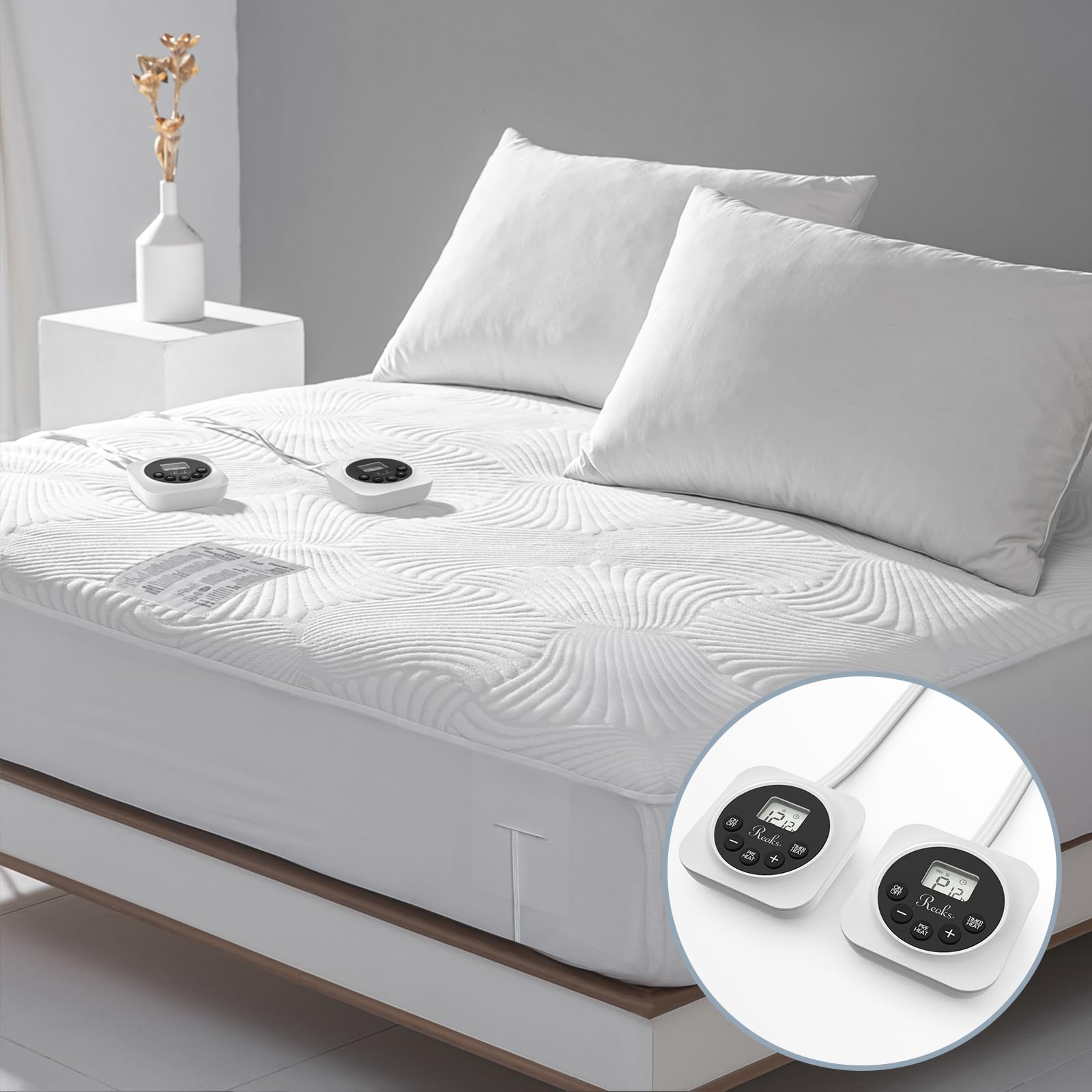 King Size Electric Heated Mattress Pad - Bed Warmer with Memory & Preheat Functions, 12 Heat Settings Dual Control for 1-12 Hours Auto Off, Lighted Button