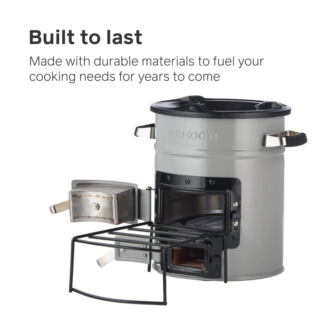 EcoZoom Rocket Stove – Heavy Duty Dual Fuel (Wood & Charcoal) Portable Camping & Emergency Stove, Insulated Body, Refractory Linings, Cast-Iron Cookware Compatible
