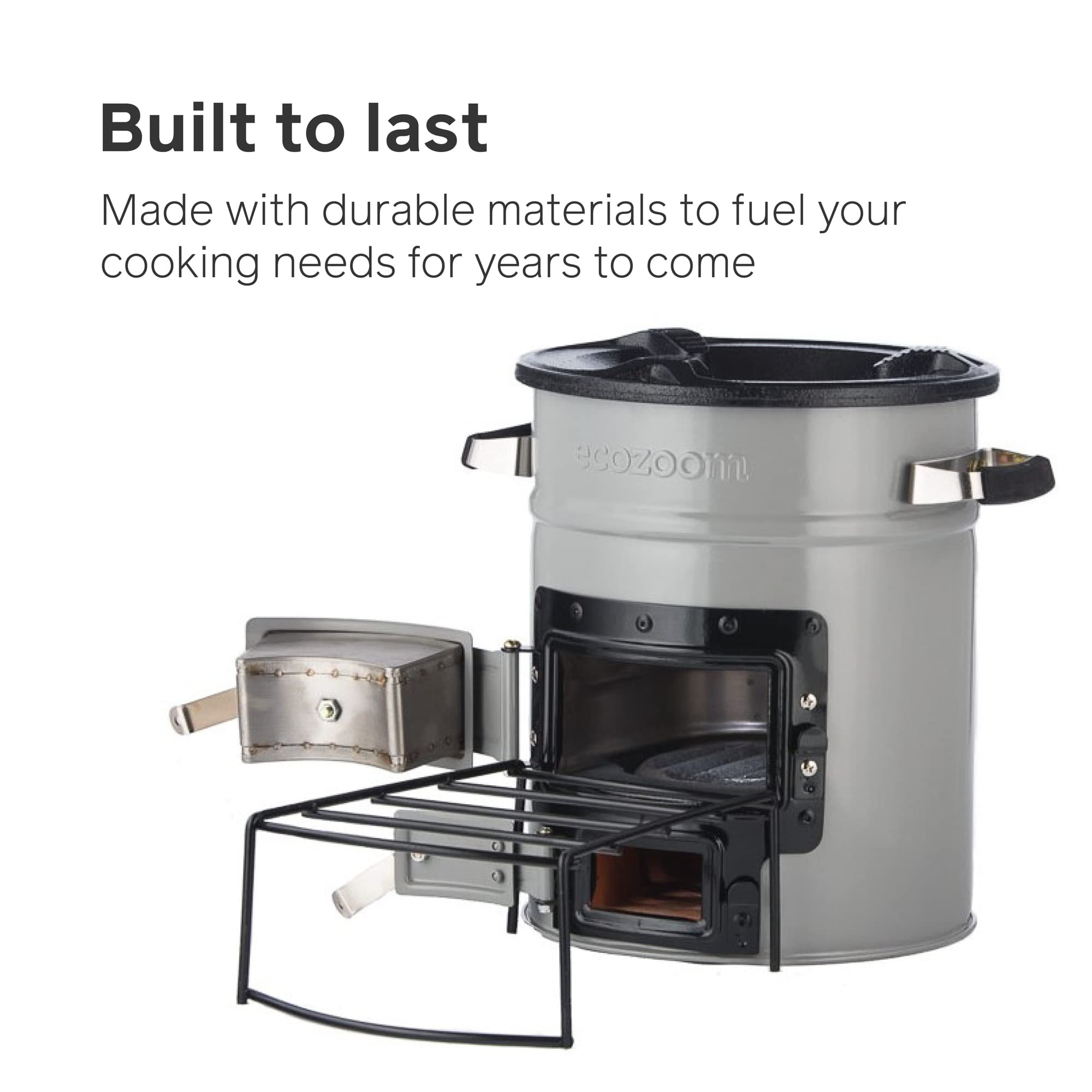 EcoZoom Rocket Stove – Heavy Duty Dual Fuel (Wood & Charcoal) Portable Camping & Emergency Stove, Insulated Body, Refractory Linings, Cast-Iron Cookware Compatible