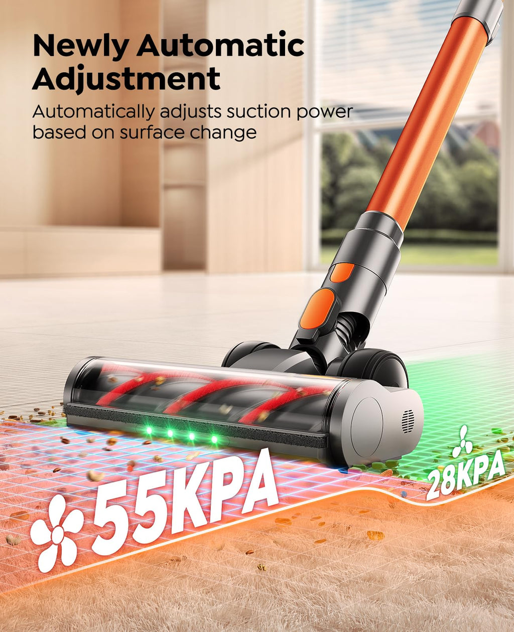 Cordless Vacuum Cleaner, 650W/55Kpa/70Mins Stick Vacuum Cleaners for Home with 180° Foldable Wand &3.3Ft Hose, Touch Screen AUTO-Mode, Wall Mount Charging, Fragrance, Vacuum for Floor/Carpet/Pet Hair
