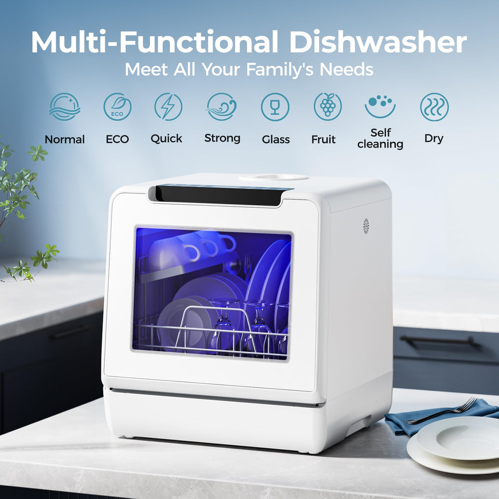 EUHOMY Countertop Dishwasher Portable, 8 Programs Mini Dishwasher with 5L Built-in Water Tank and Inlet hose, No Hookup Needed, Dish Washer with Self Clean/Baby Care/Air Dry, for Apartments & RVs