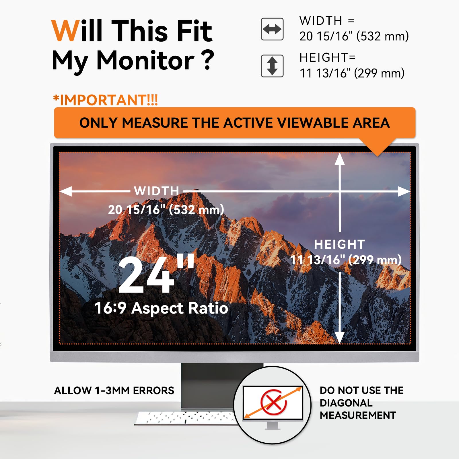[2 Pack] 24 Inch Computer Privacy Screen for 16:9 Aspect Ratio Widescreen Monitor, Eye Protection Anti Glare Blue Light Computer Monitor Privacy Filter, Removable Anti-Scratch 24in Protector Film