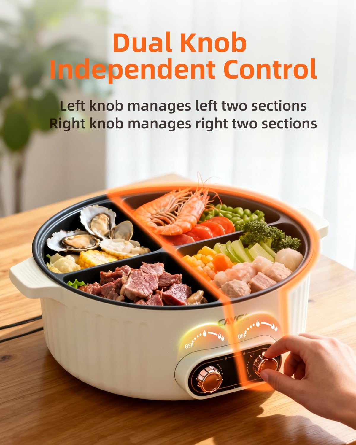 Electric Hot Pot Cooker with Divider, 4 Compartment Hotpot Pot, 2000W Shabu Shabu Pot Electric with Non-Stick, 5Qt Hot Pots for Indoor Cooking, Family Party