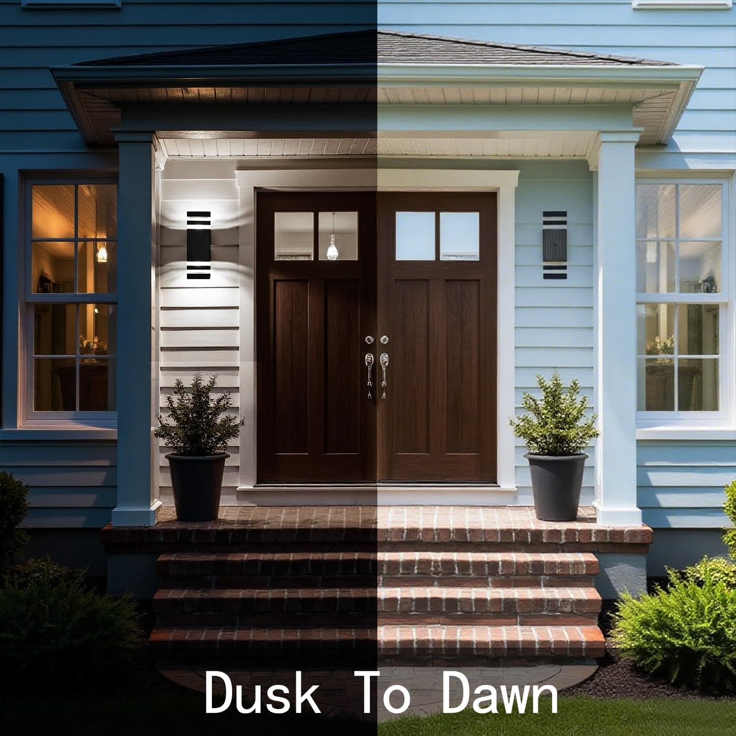 WISELUME Motion Sensor Outdoor Wall Lights, Cold Light with PIR Body Sensor, Black Aluminum Up & Down Porch Sconce, GU10 LED Bulbs Included, ETL Listed, Dusk to Dawn Garage & Garden Lighting Fixture