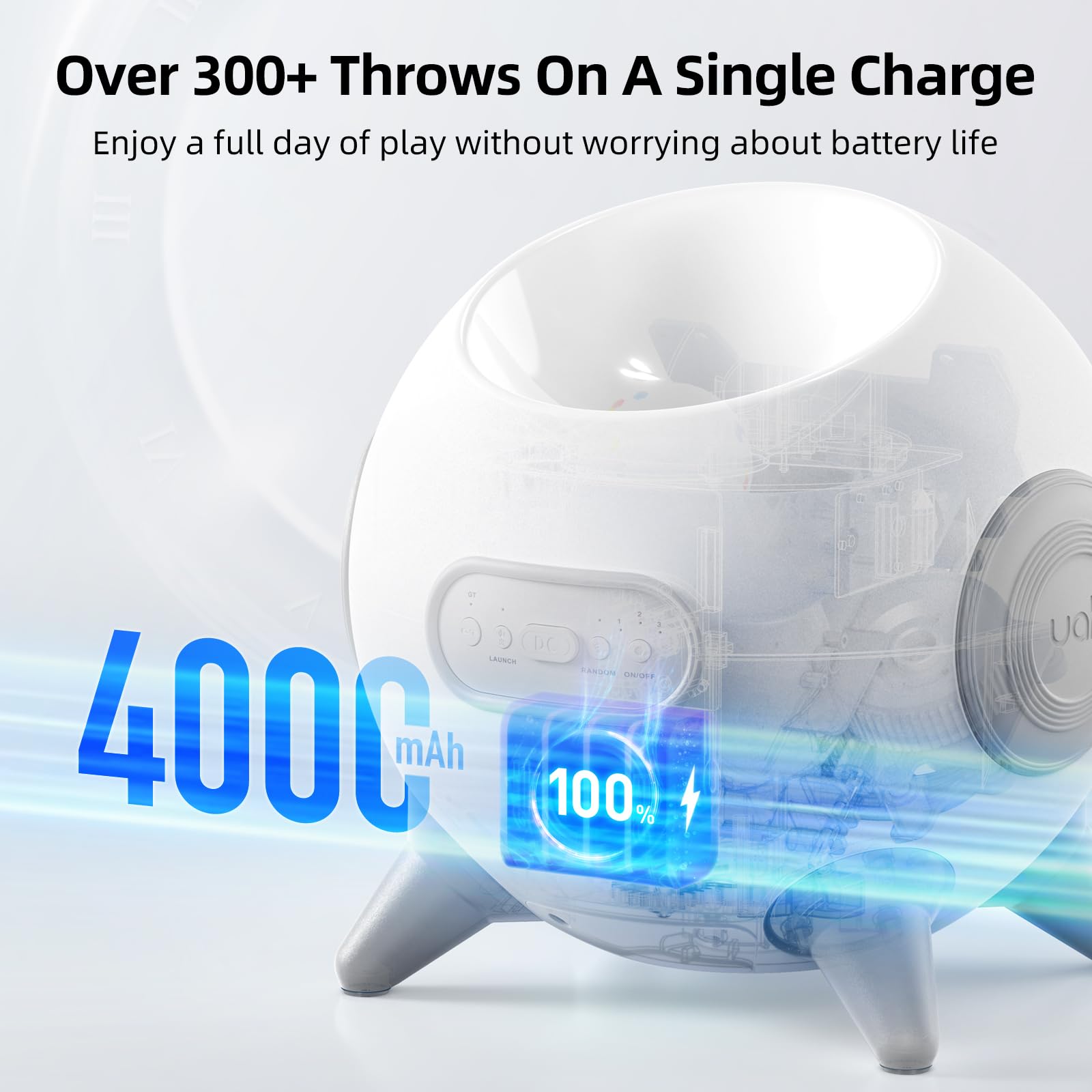 uahpet Automatic Ball Launcher for Dogs with Obstacle Detection, 20ft-80ft Adjustable Distances Ball Thrower Launcher for Medium & Large Dogs, with 4 Balls (2.5 inches)