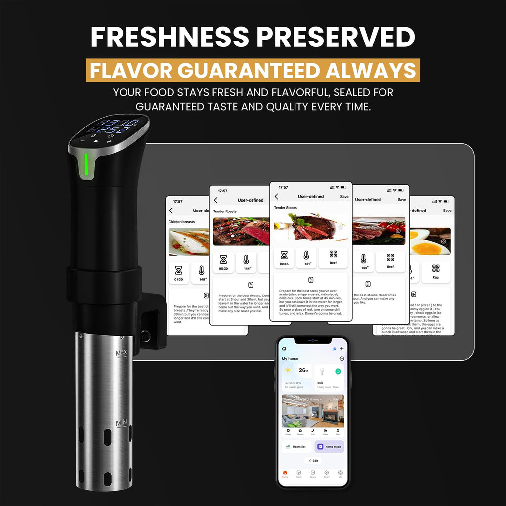 CRUXO 1100W Sous Vide Cooker Kit With App Control, Immersion Circulator, LED Display, Touch Panel, Vacuum Sealer & 10 Sealing Bags | Suvee Sous Vide Machine For Precise Cooking, Smart Thermal Cooker