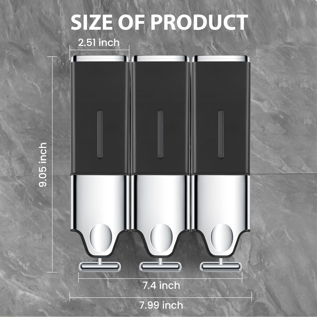 EHORIA 3-in-1 Quadrate Dispensers for The Shower,Shower soap Dispenser,Conditioner Dispenser, Shampoo Dispenser,No Drilled Wall Mounted Distributor,Hotel,Bathroom,Home