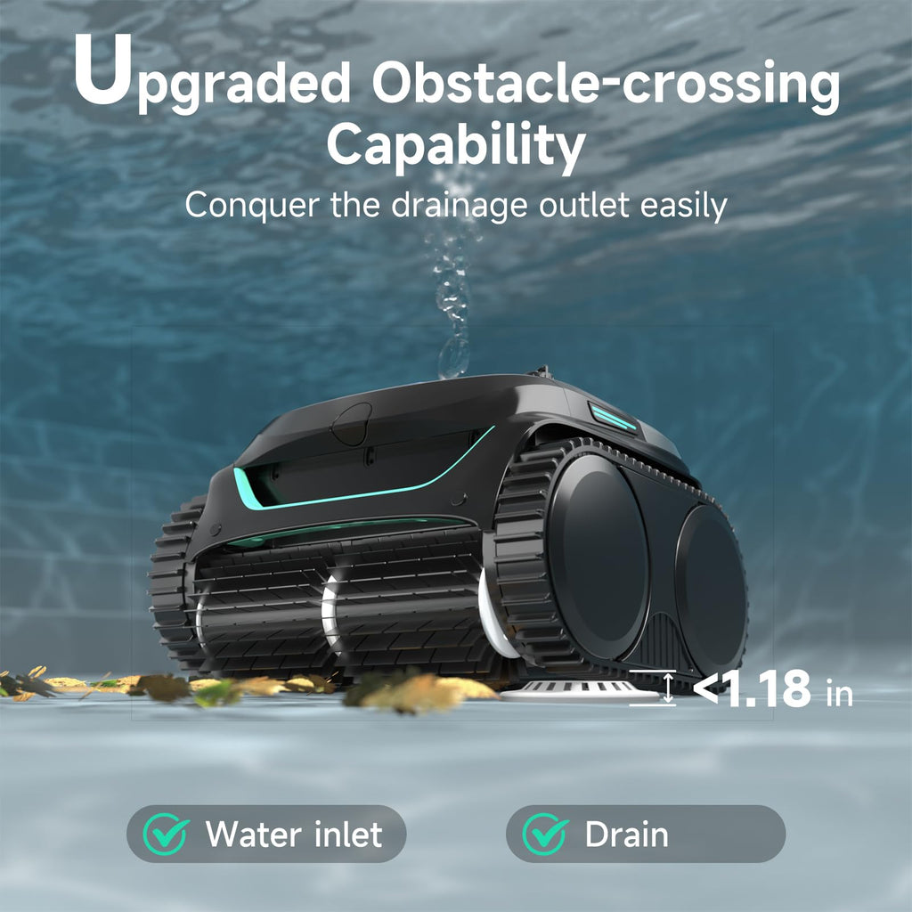 Robotic Pool Vacuum, WYBOT C2 Cordless Pool Cleaner with Dual Filtration, Wall & Waterline Cleaning, Lasts 150-180Mins, App Scheduling, for Inground Pools up to 2260 Sq.ft, Jet Black with Green Handle