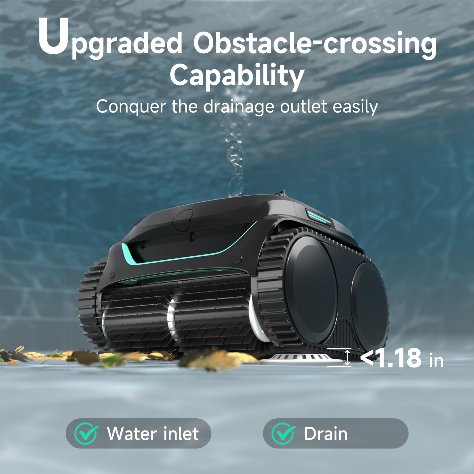 Robotic Pool Vacuum, WYBOT C2 Cordless Pool Cleaner with Dual Filtration, Wall & Waterline Cleaning, Lasts 150-180Mins, App Scheduling, for Inground Pools up to 2260 Sq.ft, Jet Black with Green Handle