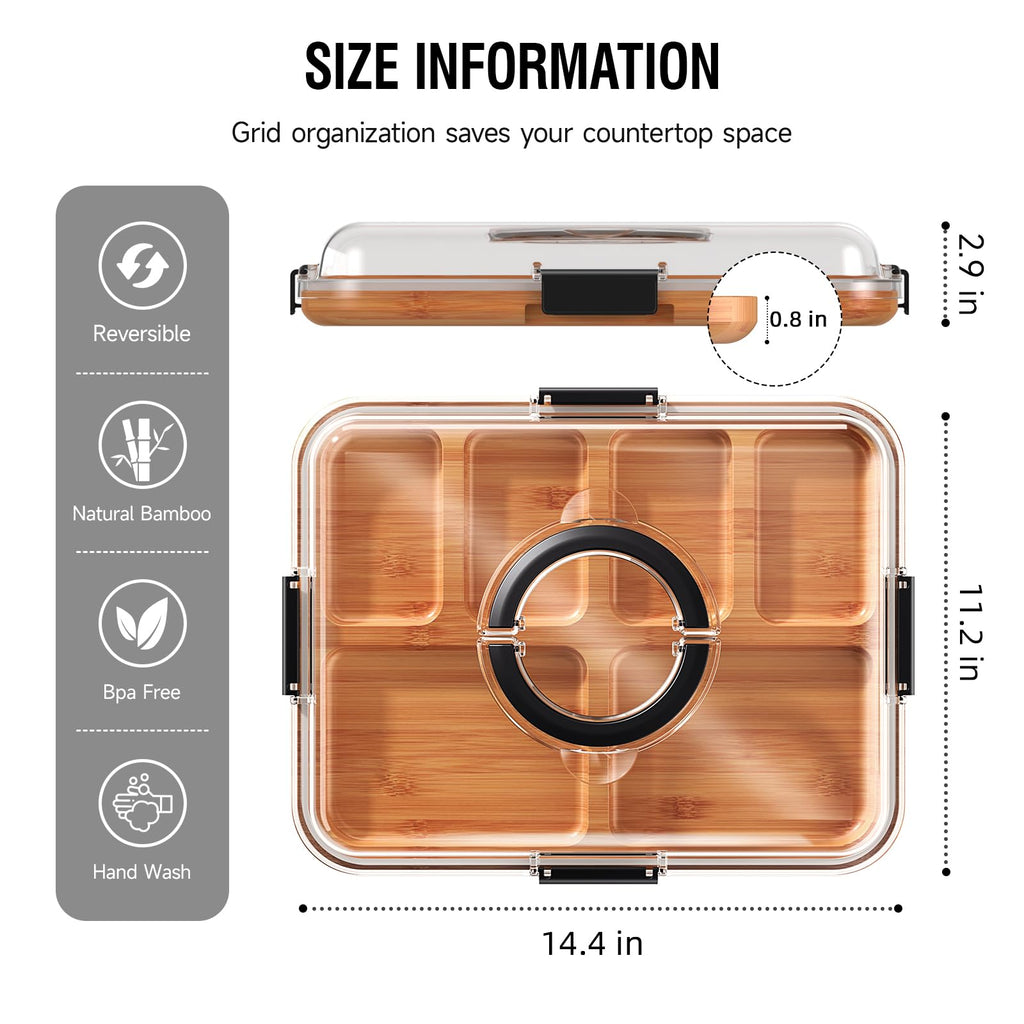 Renmxj Charcuterie Board with Clear Lid, Travel Portable Cheese Board Charcuterie Boxes Cutting Boards for Kitchen, House Warming Gifts New Home, World Cup Gift (Black, 6 Compartments)