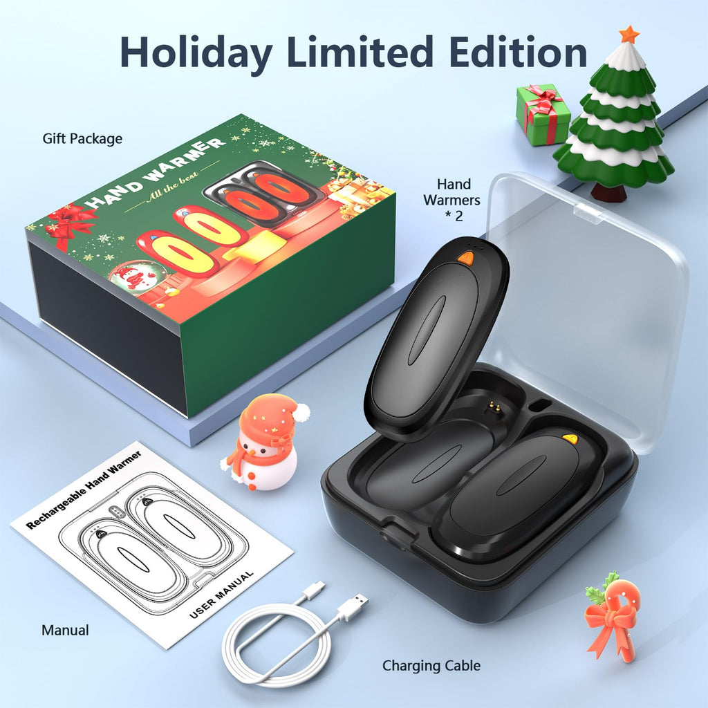 3-in-1 Electric Hand Warmers Rechargeable 2 Pack,14000mAh Portable Dual-Sided Handwarmer with Charging Case, 3 Levels Fast Heating Pocket Warmers,Gifts for Men,Women,Raynauds,Hunting Gear(Black)