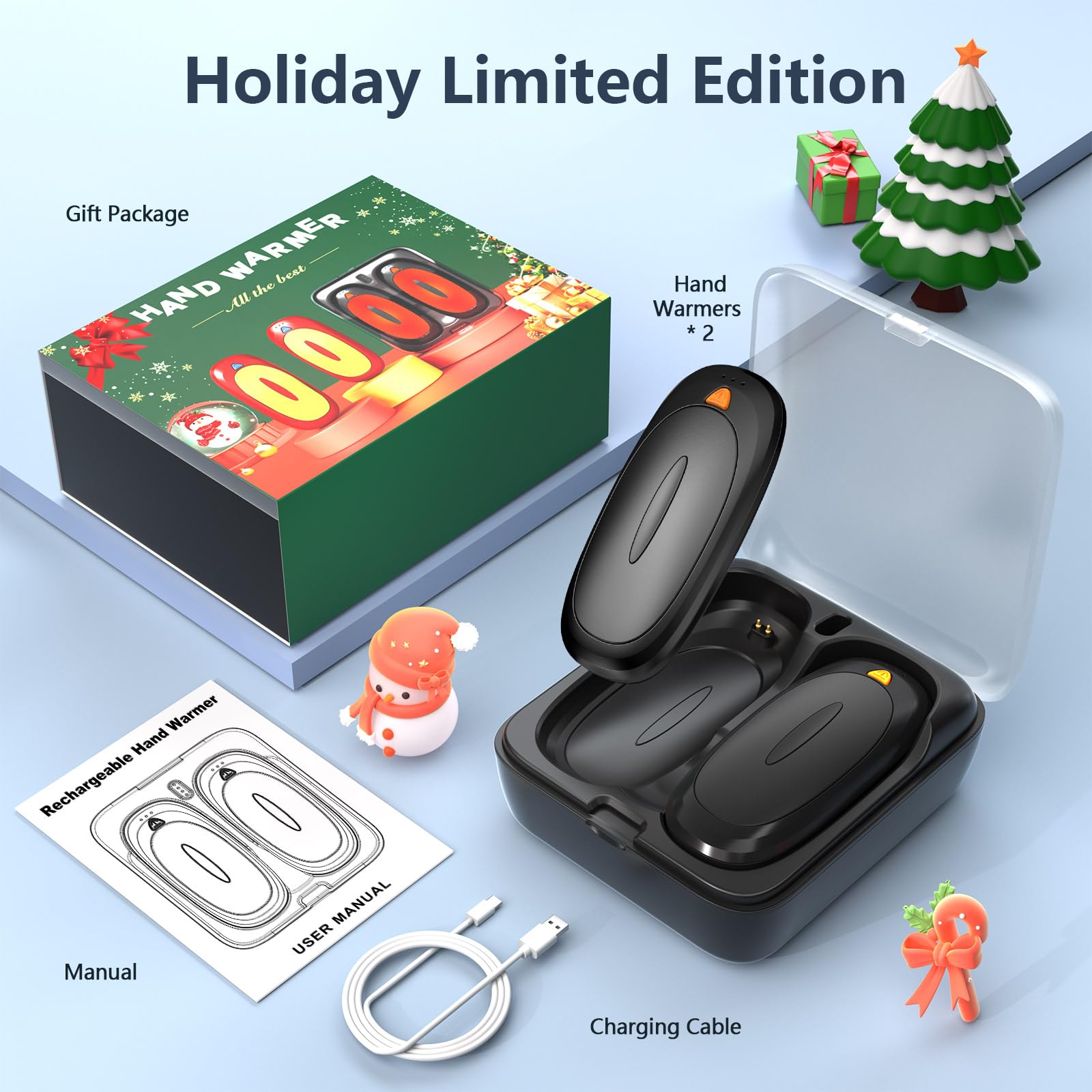 3-in-1 Electric Hand Warmers Rechargeable 2 Pack,14000mAh Portable Dual-Sided Handwarmer with Charging Case, 3 Levels Fast Heating Pocket Warmers,Gifts for Men,Women,Raynauds,Hunting Gear(Black)