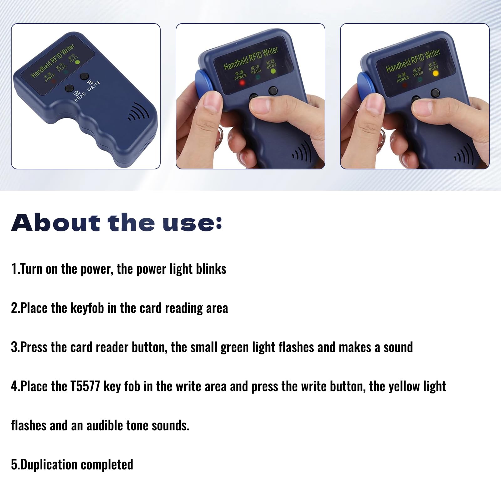 Handheld Copier RFID Reader Rewriter Smart ID Card Duplicator 125KHz Intelligent Access Control Reader, Includes 10 pcs Blank Writable T5577 Keychains