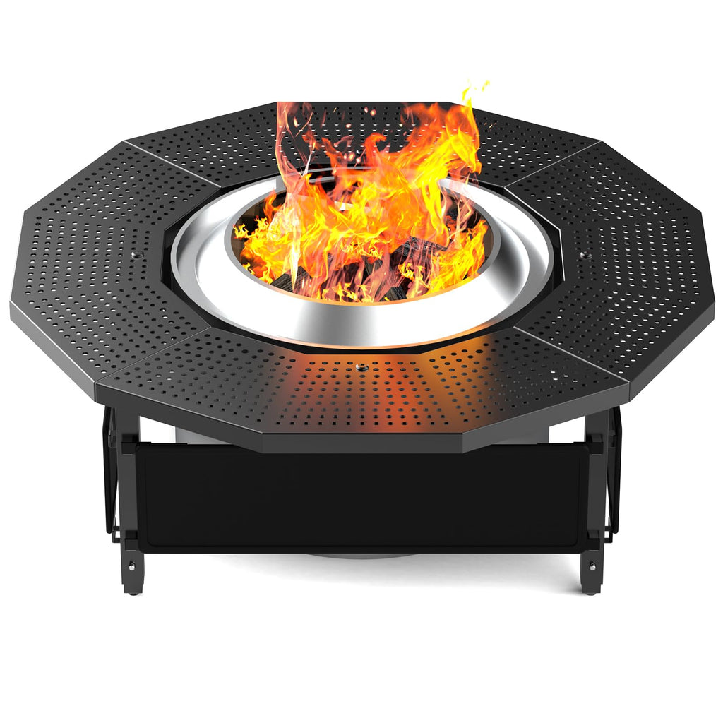 Larrik Surround Tabletop Use for Solo Stove Bonfire Ranger 2.0 and Mesa, Accessories for Solo Stove, Fire Pit Surround Table Adjustable with UV-Resistant Outdoor Fabric, Thick Metal Black