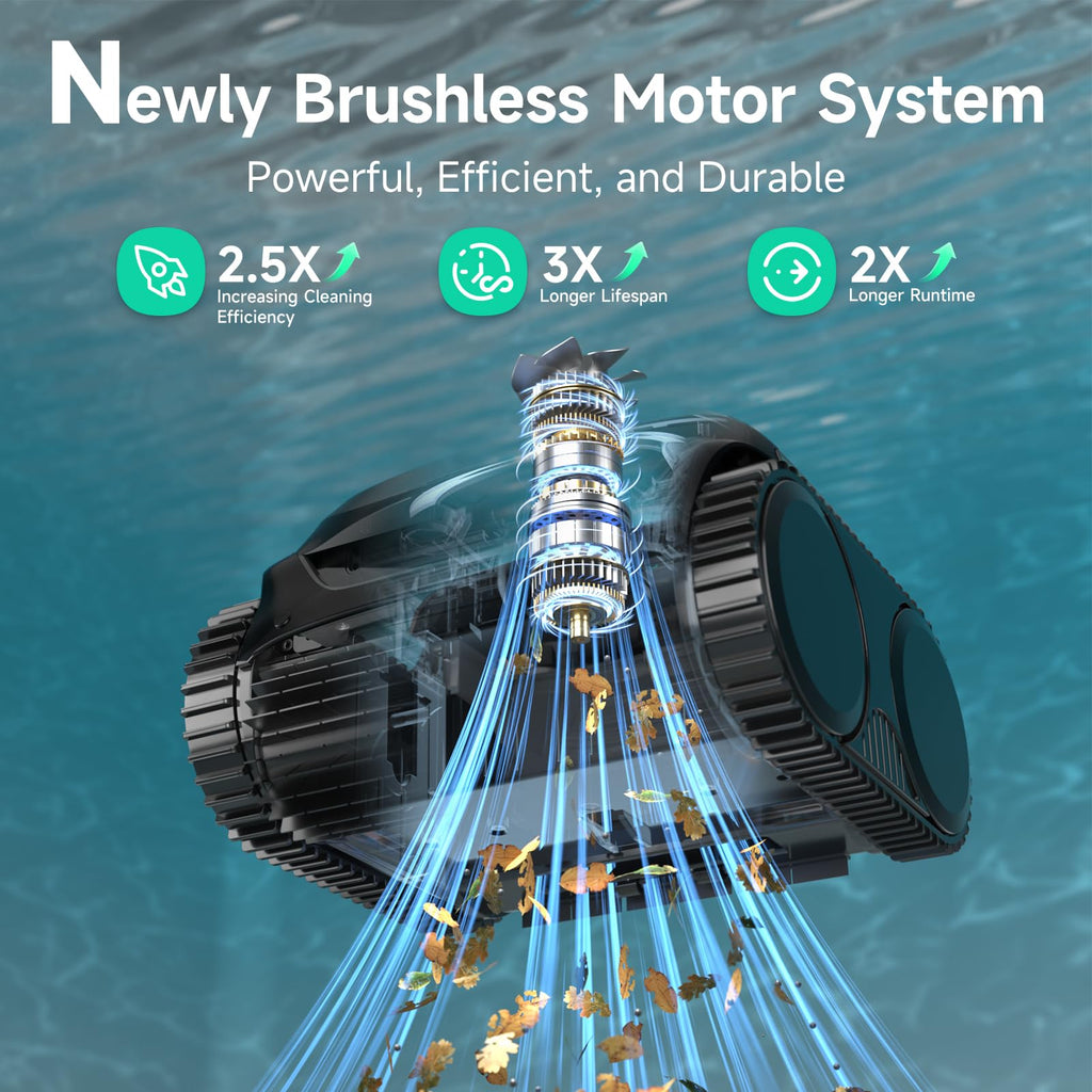 Robotic Pool Vacuum, WYBOT C2 Cordless Pool Cleaner with Dual Filtration, Wall & Waterline Cleaning, Lasts 150-180Mins, App Scheduling, for Inground Pools up to 2260 Sq.ft, Jet Black with Green Handle