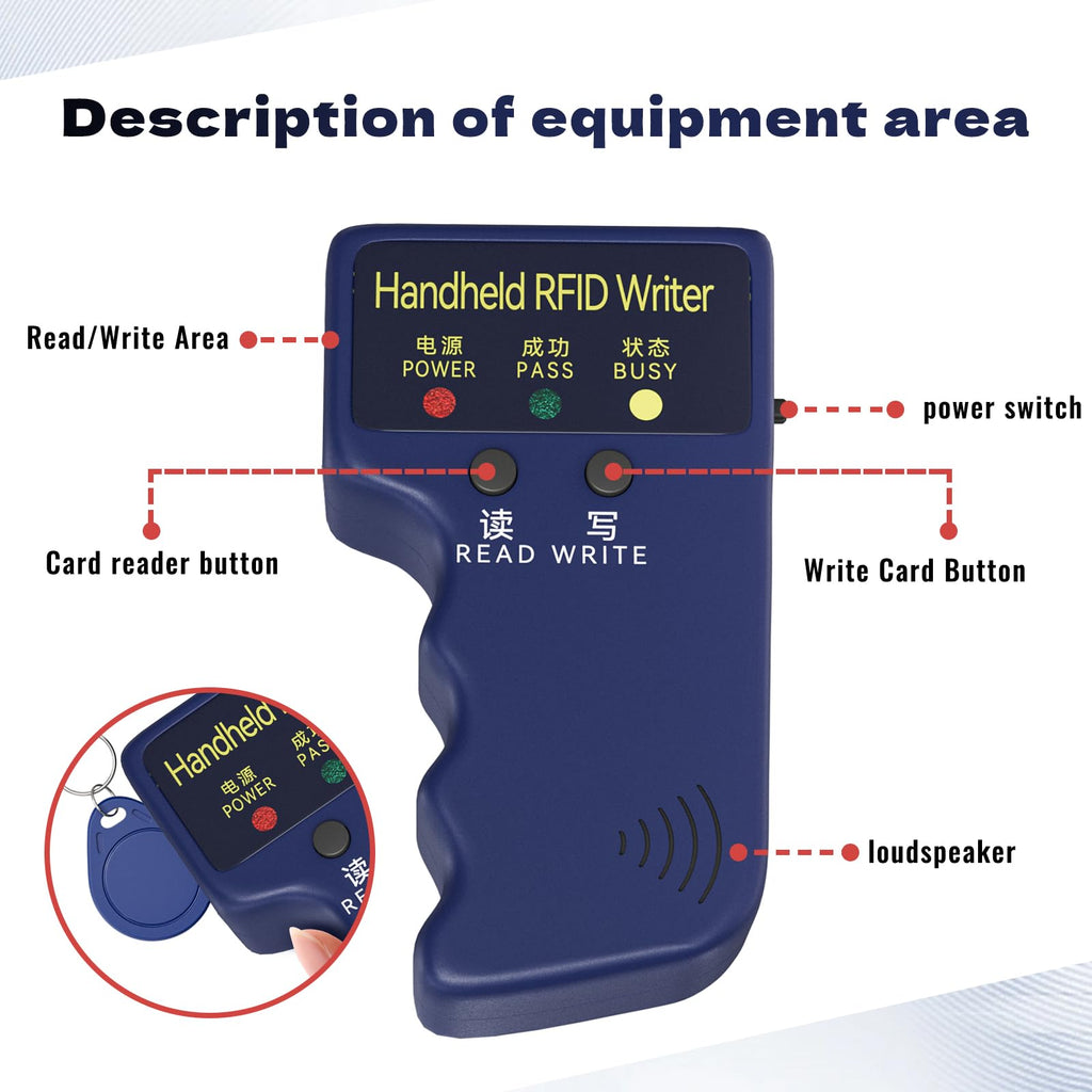 Handheld Copier RFID Reader Rewriter Smart ID Card Duplicator 125KHz Intelligent Access Control Reader, Includes 10 pcs Blank Writable T5577 Keychains