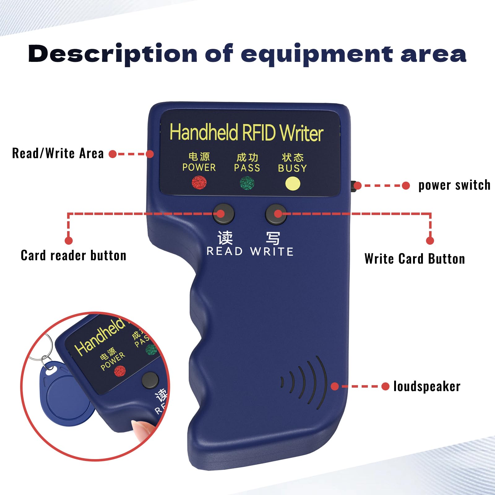Handheld Copier RFID Reader Rewriter Smart ID Card Duplicator 125KHz Intelligent Access Control Reader, Includes 10 pcs Blank Writable T5577 Keychains