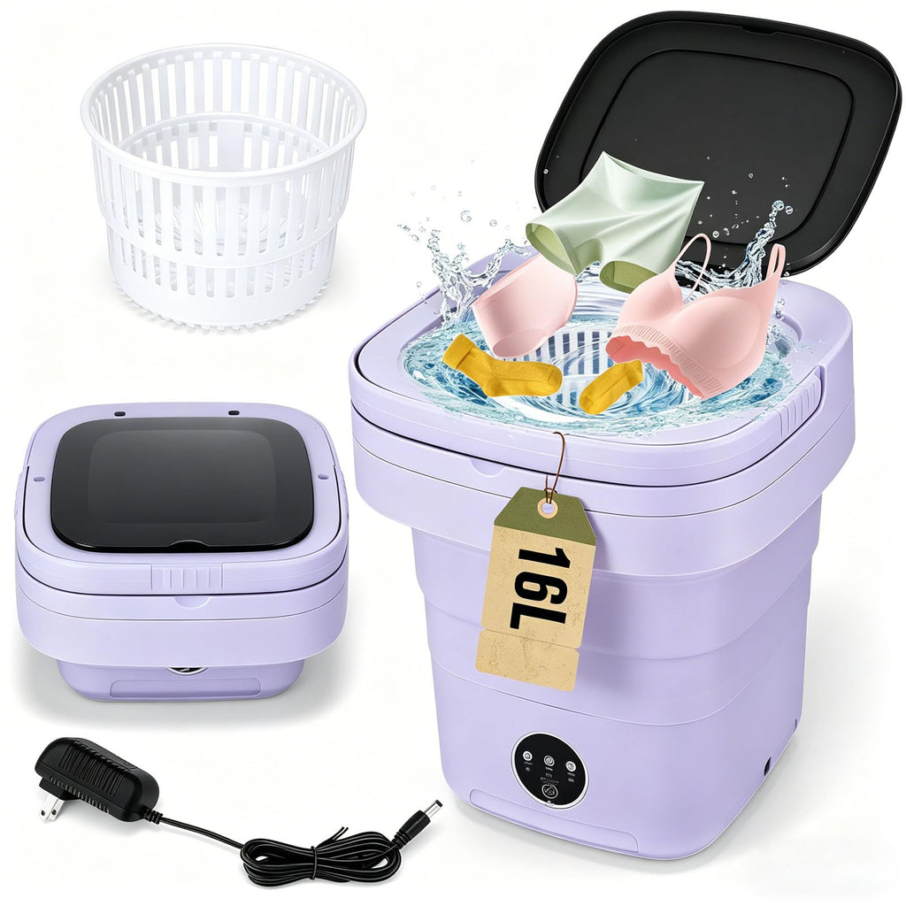 Mini Washing Machine 16L Foldable Small Washer for Underwear, Socks, Baby Clothes - 3 Cleaning Modes with Spin Dryer Basket Ideal for Apartment, RV, Travel, Dorm