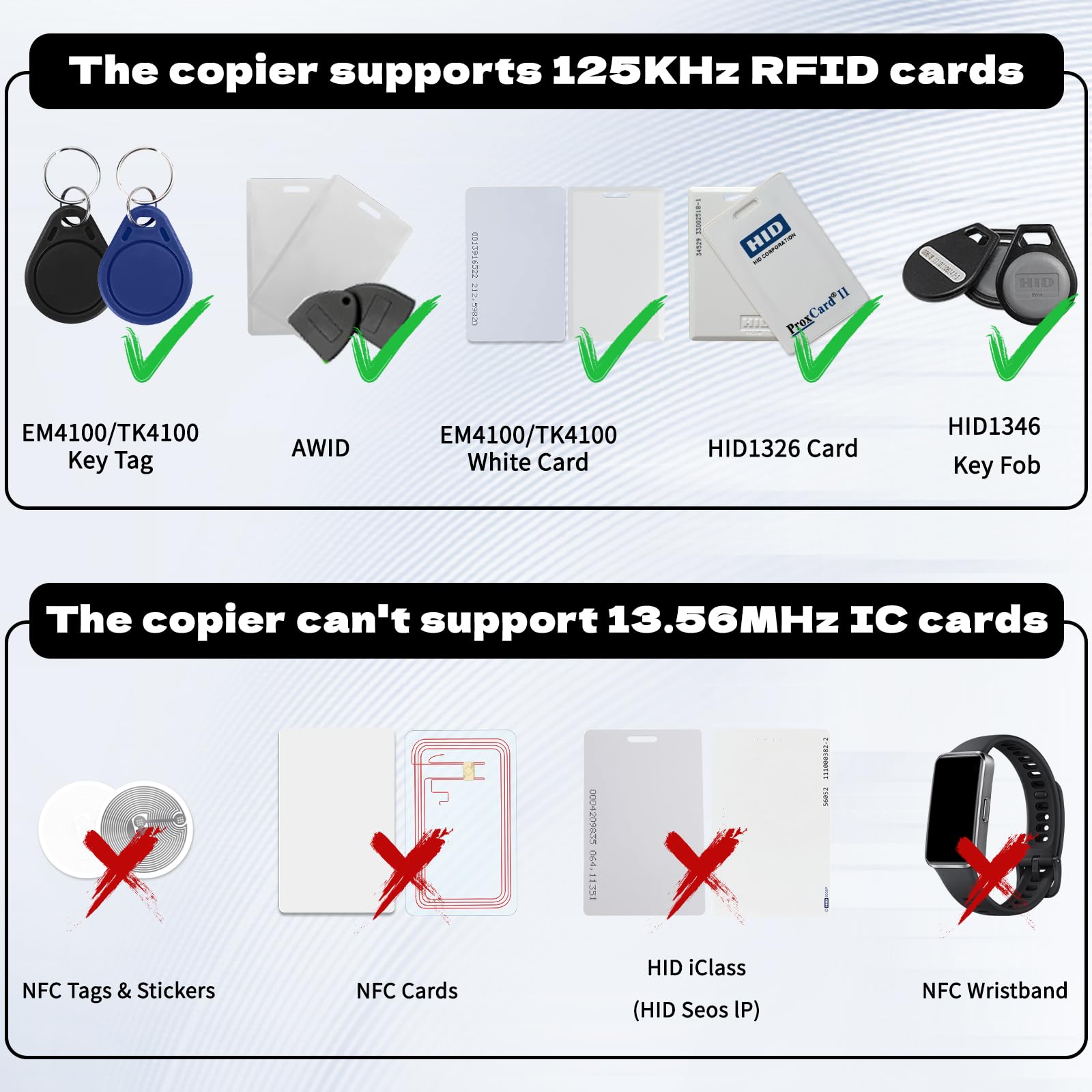 Handheld Copier RFID Reader Rewriter Smart ID Card Duplicator 125KHz Intelligent Access Control Reader, Includes 10 pcs Blank Writable T5577 Keychains