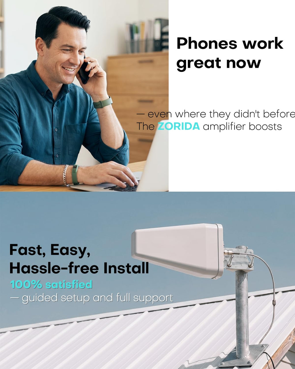 ZORIDA Cell Phone Signal Booster for All US Carriers, Boosts 5G 4G LTE 3G, Cell Phone Booster 72dB High Gain Antennas, Cellular Signal Booster Verizon, AT&T, T-Mobile, App Support FCC Approved 5S