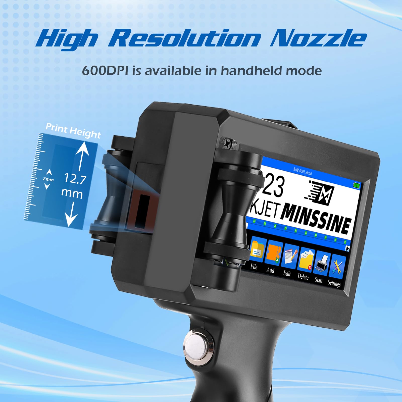 Minssine Handheld Inkjet Printer Gun MS-Z10 with 42ml Quick-Drying Ink Cartridge Portable Handheld Printer for Text/Barcode/Logo/QRCode/Counter/Batch Number/Date Coder(Printing Height: 0.08-0.5Inch)