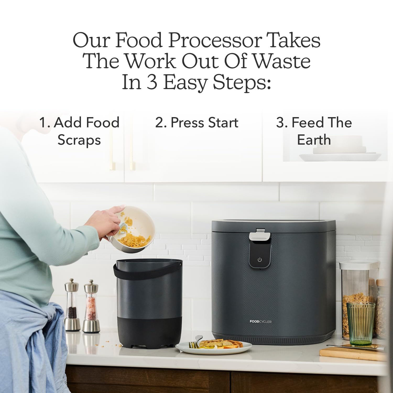 Food Cycler Eco 5 Award-Winning Kitchen Food Recycler | Indoor Composter Bin Alternative | Electric Countertop Food Disposer with Odorless 5L Indoor Food Waste Bin for Easy Waste Management | Grey