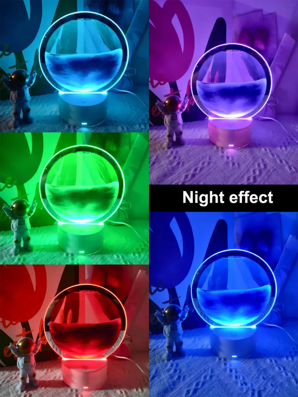 Desniltol 3D Moving Sand Art with Remote Control, 360° Rotating Hourglass Lights, RGB Color Changing Table Lamp,Sand Art Liquid Motion Colorful Creative Sea Glass Quicksand Painting Night Light(Blue)