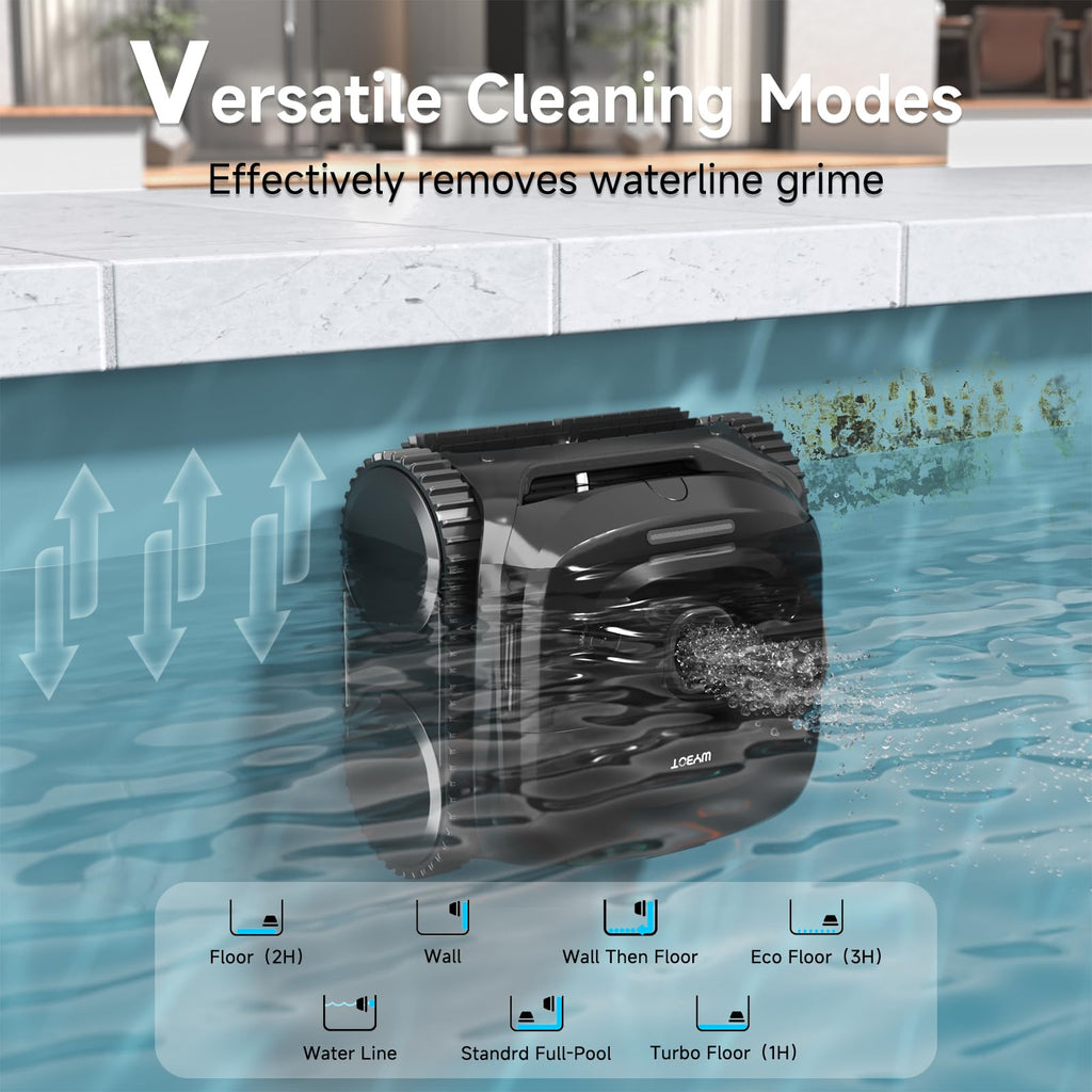 Robotic Pool Vacuum, WYBOT C2 Cordless Pool Cleaner with Dual Filtration, Wall & Waterline Cleaning, Lasts 150-180Mins, App Scheduling, for Inground Pools up to 2260 Sq.ft, Jet Black with Green Handle