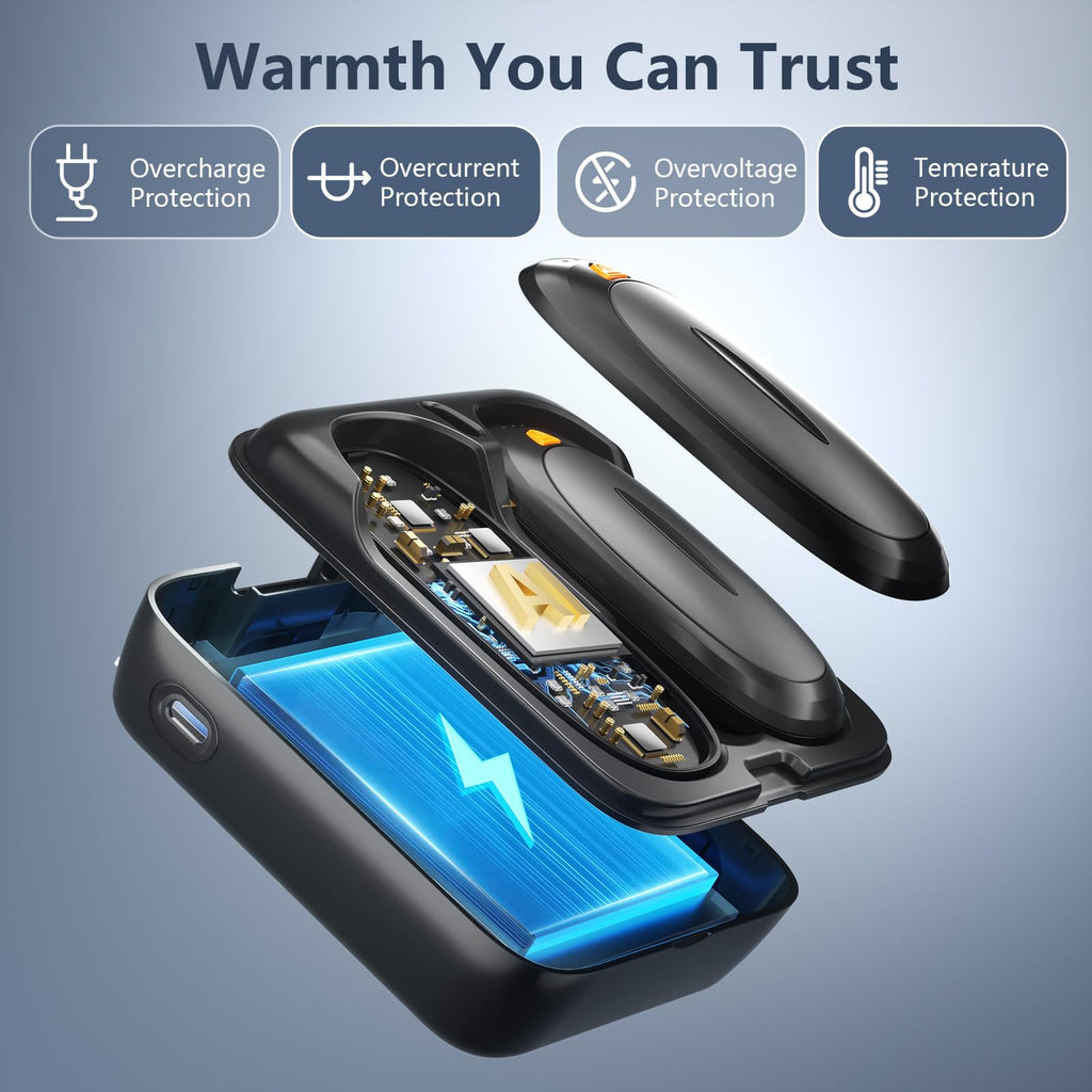 3-in-1 Electric Hand Warmers Rechargeable 2 Pack,14000mAh Portable Dual-Sided Handwarmer with Charging Case, 3 Levels Fast Heating Pocket Warmers,Gifts for Men,Women,Raynauds,Hunting Gear(Black)