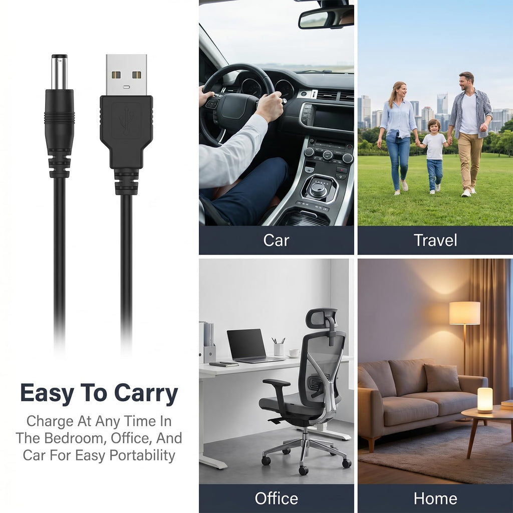 Skrfren Universal Charger Power Core 5V Universal DC Power Cable USB to DC Charging Cord with 11 Pcs Adapter Plugs 3.3FT