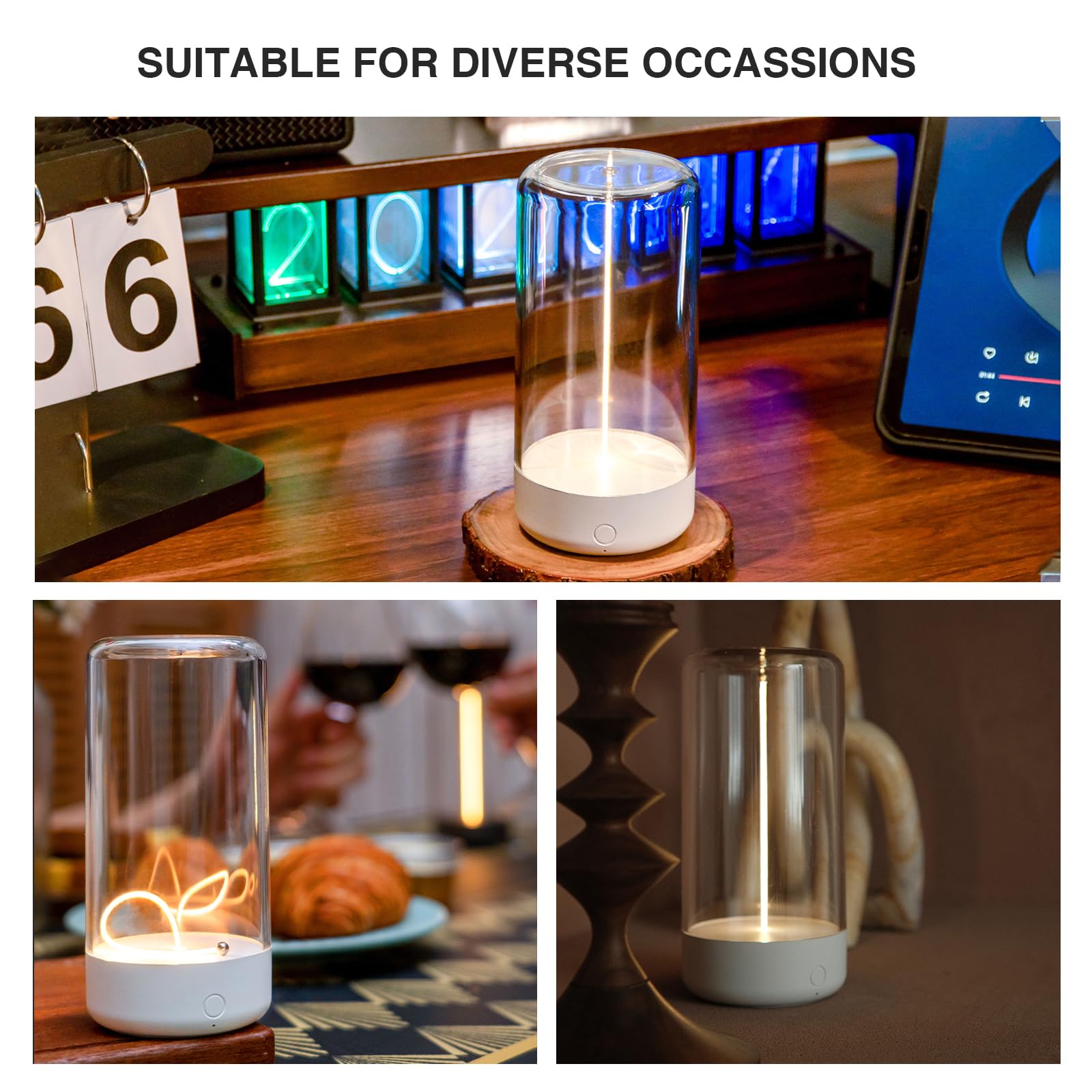 AUGE LIGHT Mini Minimalist Table Lamp Cordless Lamp Rechargeable Table Lamp Portable Nightstand Lamps Desk Lamps for Home Office Unique Ambient Light Mood Lighting for Desk Decor Beside (White)