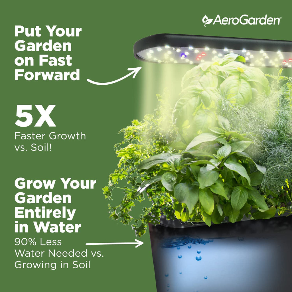 AeroGarden Harvest Indoor Garden Hydroponic System with LED Grow Light and Herb Kit, Holds up to 6 Pods, Black