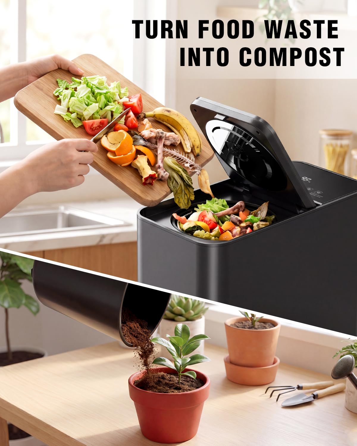 Growell Electric Composter for Kitchen, ETL Listed, 3.2L (108 Oz) Countertop Compost Bin with Strong Brushless Motor(2X Longer Lifespan), Quiet & Odorless, Indoor Composter with LED Display, EC04