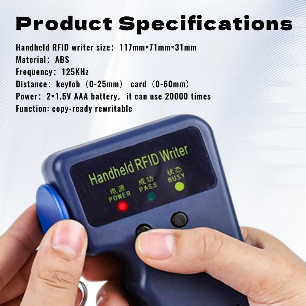 Handheld Copier RFID Reader Rewriter Smart ID Card Duplicator 125KHz Intelligent Access Control Reader, Includes 10 pcs Blank Writable T5577 Keychains