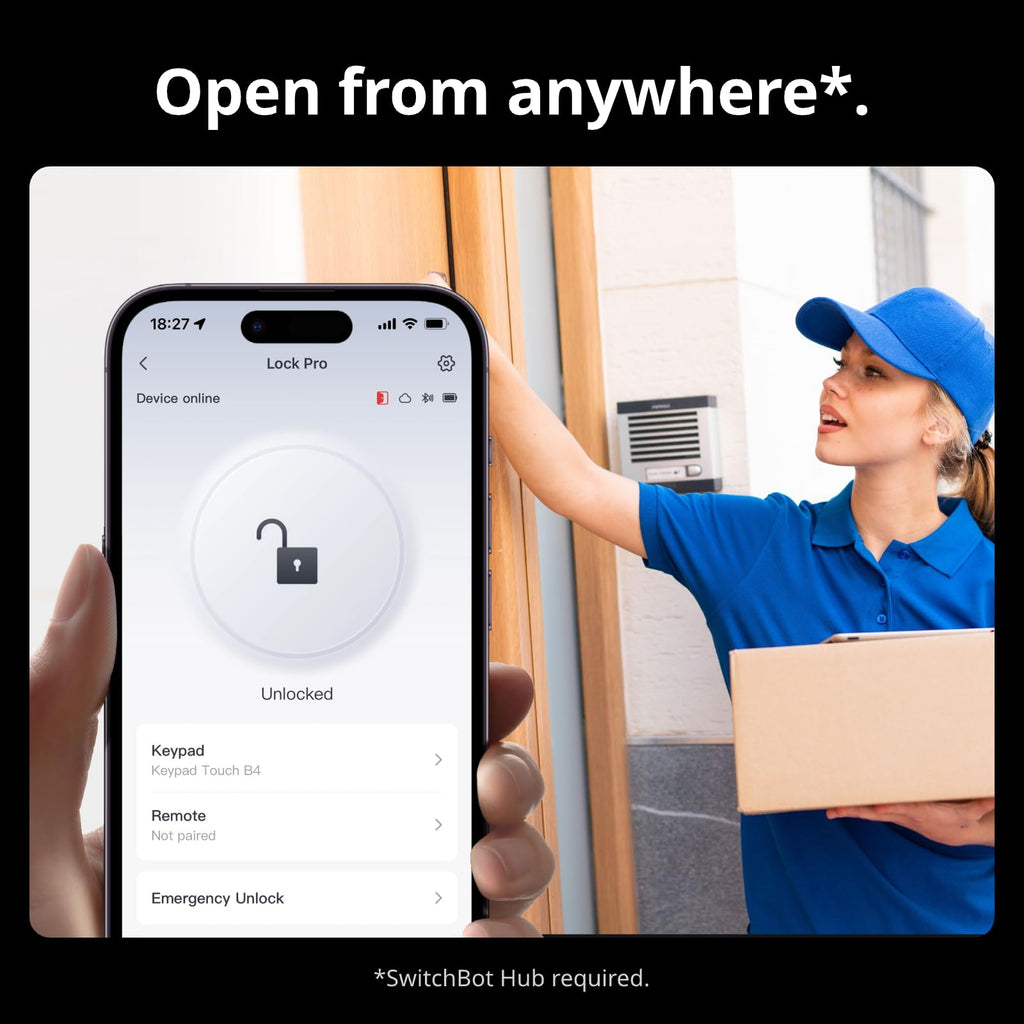 SwitchBot Smart Lock Pro, Keyless Entry Door Lock, Smart Door Lock Front Door, Electronic Smart Deadbolt, Fits Your Existing Deadbolt in Minutes, Add SwitchBot Hub2 to Support Matter, Alexa and Google