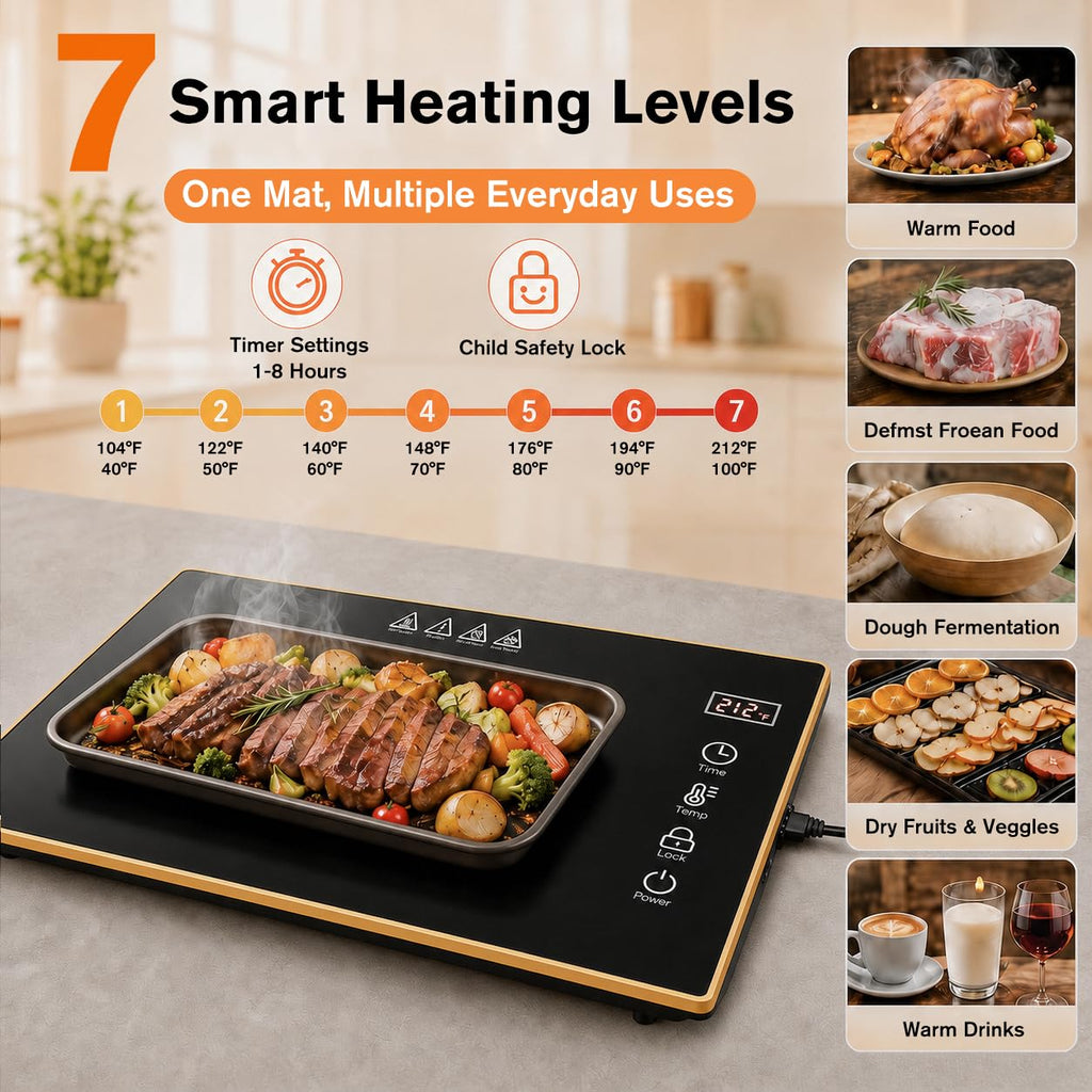 Food Warming Tray for Parties Buffet, Modular 1-3 Panel Electric Warming Tray, 47.2" x 12” Food Warmer with Rapid Heating,7 Temp Settings and 8-Hour Timer, Safe for All Tabletops,Holiday Gatherings