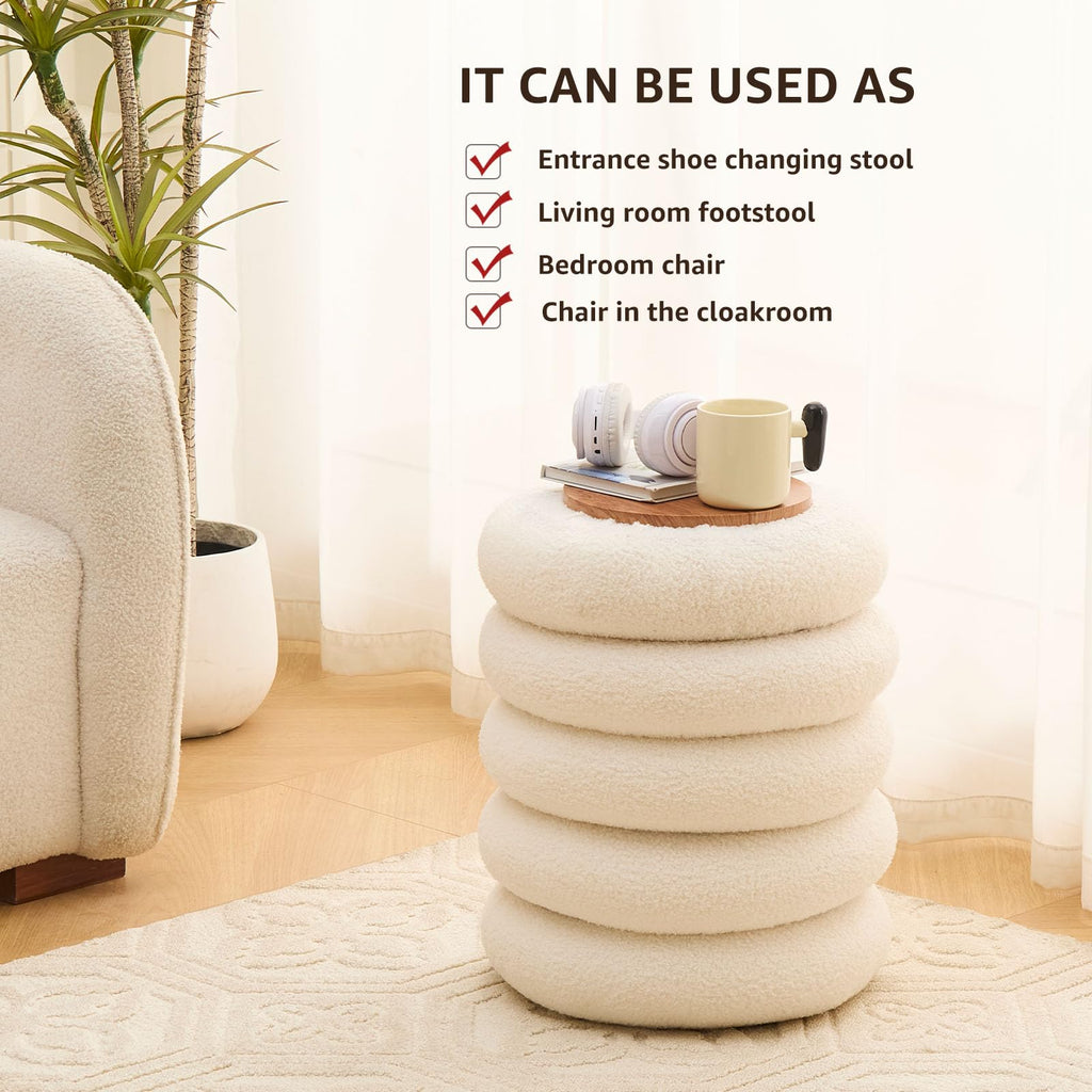 Wimarsbon Round Storage Ottoman, Modern Sherpa Footstool, Teddy Vanity Stool with Flip-Top Tray, Makeup Chair for Home Decor, Upholstered Footrest for Living Room & Bedroom (White S)