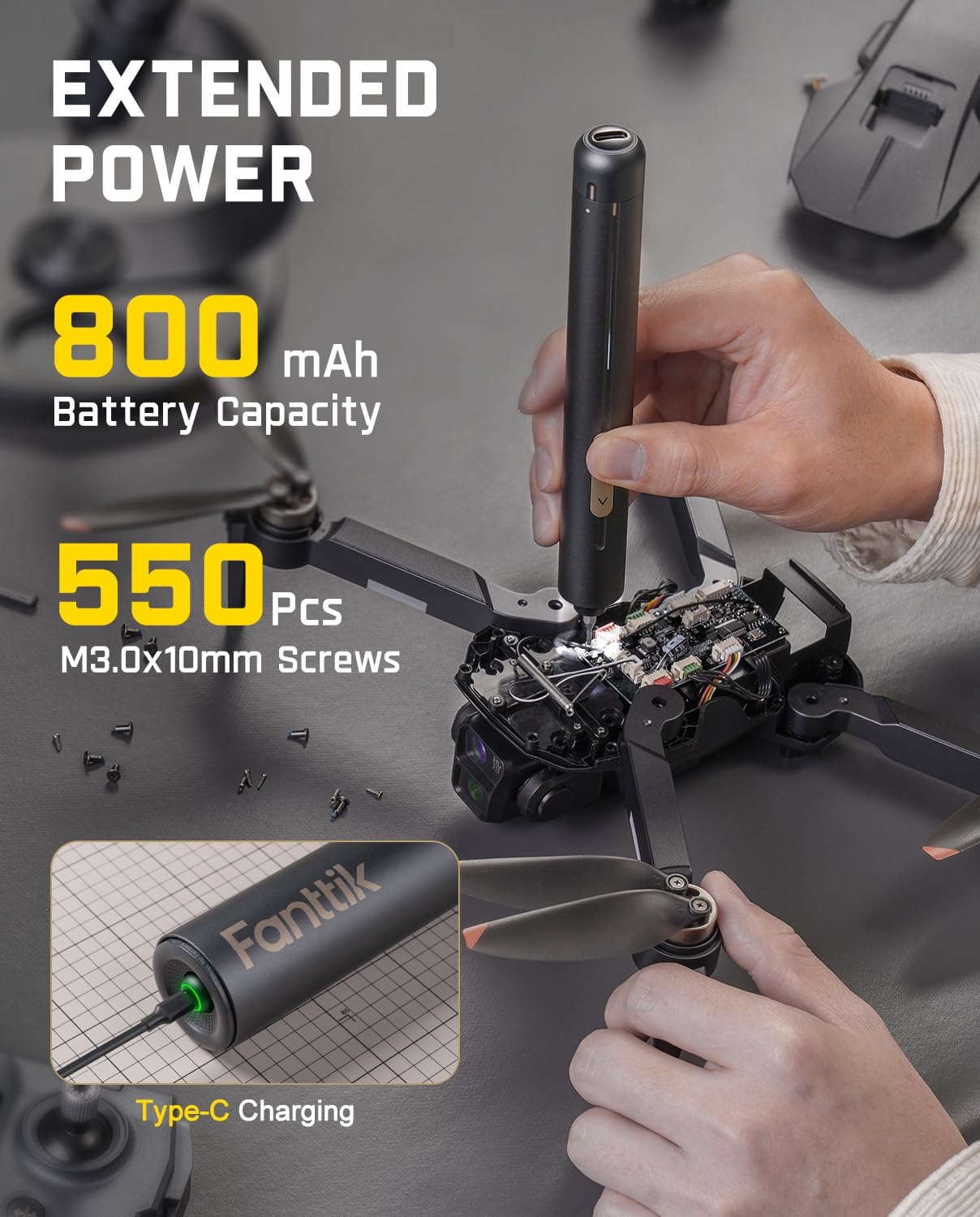 Fanttik E2 Ultra Electric Screwdriver, 0.6N.m Mini Screwdriver Set, 50 Magnetic Bits, 5/32'' Precision Screwdriver for Laptop, PC, Phone, 3D Printer, RC Cars, Electronics Repair Tools for Dad (Grey)